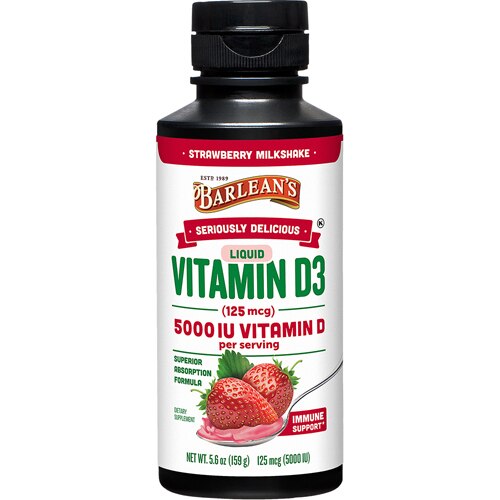 Barlean's Seriously Delicious Vitamin D3 Strawberry Milkshake 5000 IU - 5.6 fl oz