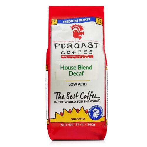 Puroast Ground Coffee Decaf Low Acid House Blend 12 oz