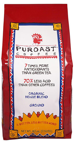 Puroast Organic Low Acid Ground Coffee House Blend 2.5 lbs