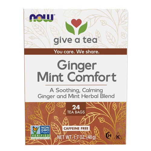NOW Foods Real Tea Queeze Ease Ginger Digestive Herbal Blend 24 Tea Bags