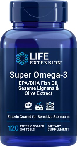 Life Extension Super Omega-3 EPA-DHA With Sesame Lignans & Olive Extract 120 Enteric Coated Softgels