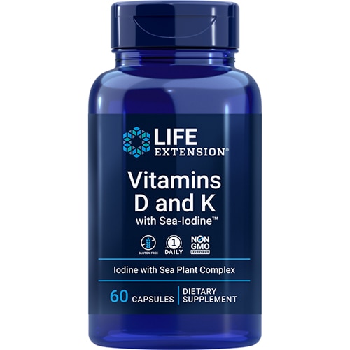 Life Extension Vitamins D and K with Sea-Iodine 60 Capsules