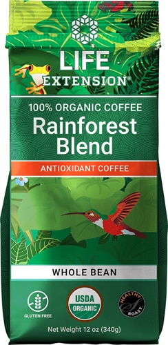 Life Extension Organic Rainforest Blend Coffee Whole Bean 12 oz