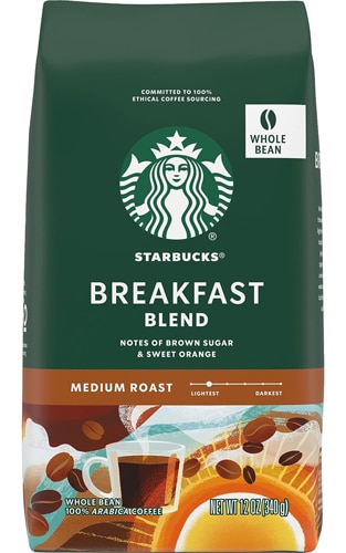 Starbucks Whole Bean Coffee Medium Roast Breakfast Blend 12 oz