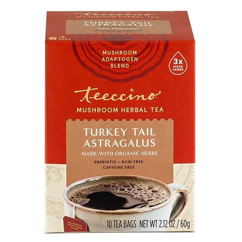 Teeccino Mushroom Herbal Tea Turkey Tail Astragalus 10 Tea Bags