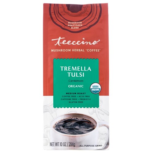Teeccino Mushroom Herbal Coffee Tremella Tulsi Cardamom 10 oz