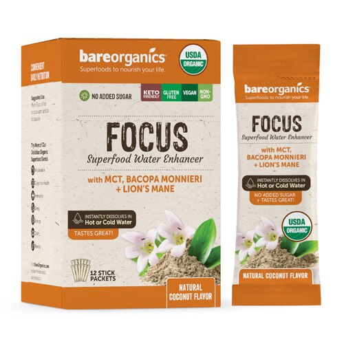 BareOrganics Focus Blend Superfood Water Enhancer 12 Stick Packets