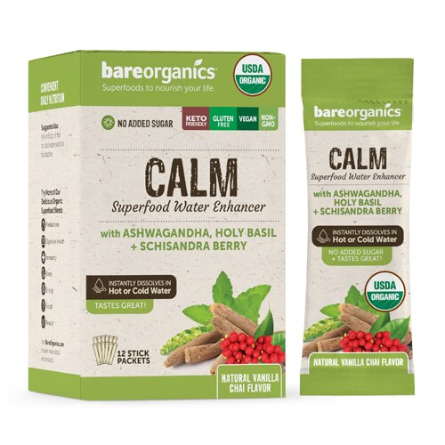 BareOrganics Calm Blend Superfood Water Enhancer 12 Stick Packets