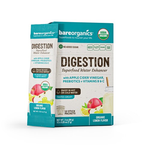 BareOrganics Digestion Blend Superfood Water Enhancer Natural Tropical 12 Packets