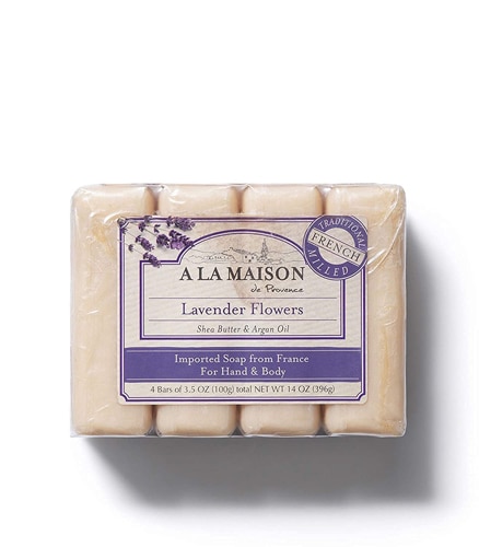 A La Maison Traditional French Milled Hand & Body Bar Soap Lavender Flowers 4 Bars