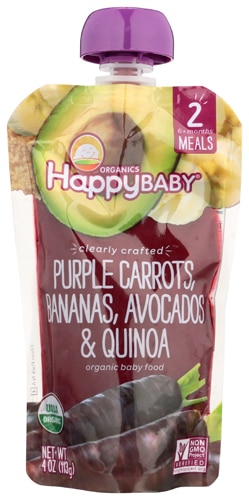 Happy Baby Organic Baby Food 6+ Months Purple Carrots Bananas Avocados & Quinoa 4 oz