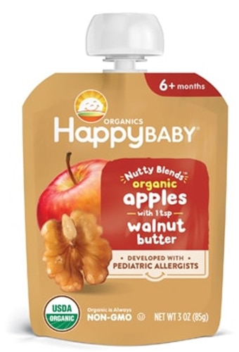 Happy Baby Organic Nutty Blends Apples with 1 tsp Walnut Butter - 6+ Months Pouch 3 oz