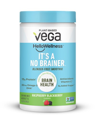 Vega HelloWellness I'ts A No Brainer Blender-Free Smoothie Raspberry Blackberry 14 Servings