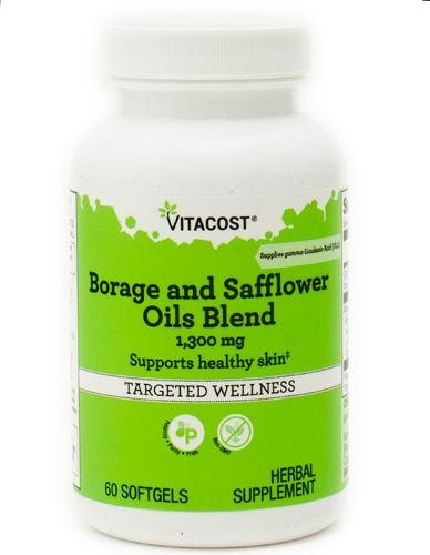 Vitacost Borage and Safflower Oils Blend with GLA 1300 mg - 60 Softgels
