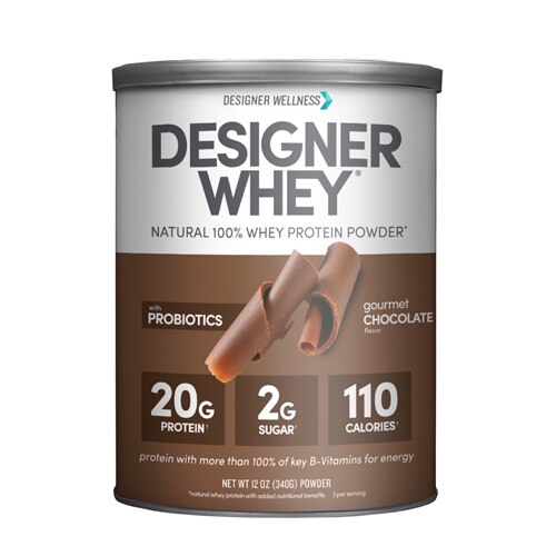 Designer Wellness 100% Whey Protein Powder Designer Whey with Probiotics Gourmet Chocolate 12 oz