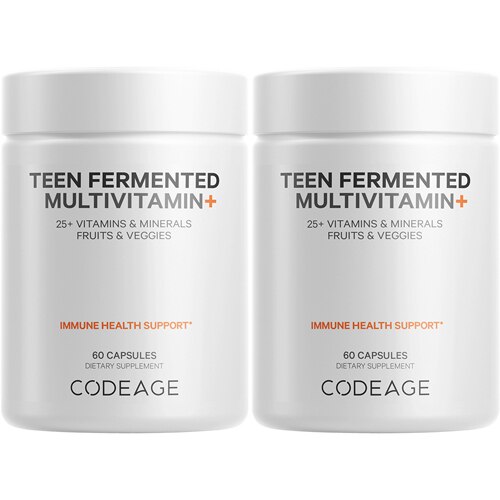 Codeage Teen Fermented Multivitamin - Daily Vegan Vitamins with Probiotics & Enzymes 60 Capsules Each / Pack of 2