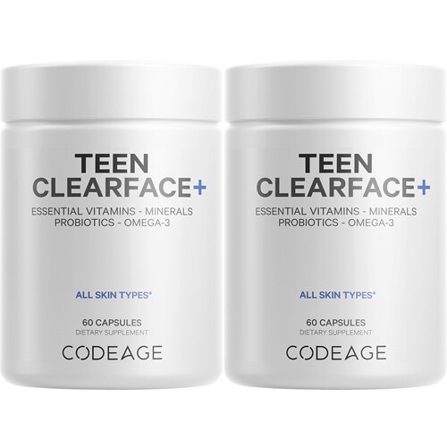 Codeage Teen Clearface - Vitamins A C D3 E Pantothenic Acid Niacin Zinc Probiotics Omega-3 60 Capsules Each / Pack of 2
