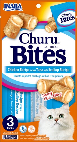 Inaba Churu Cat Treat Bites - Chicken Recipe Wraps Tuna with Scallop Recipe 8.4 oz