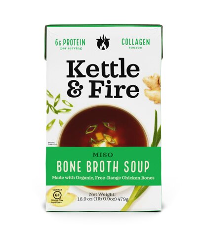 Kettle & Fire Chicken Bone Broth Soup Gluten Free Miso 16.9 oz