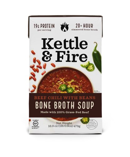 Kettle & Fire Beef Chili with Beans Bone Broth Soup 16.9 oz