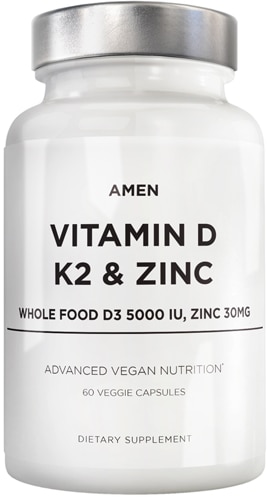 Codeage Amen Vitamin D K2 & Zinc - D3 with K2 MK7 & Chelated Zinc Supplement 60 Capsules