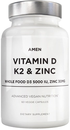 AMEN Vitamin D K2 & Zinc - D3 With K2 MK7 & Chelated Zinc Supplement 60 Capsules