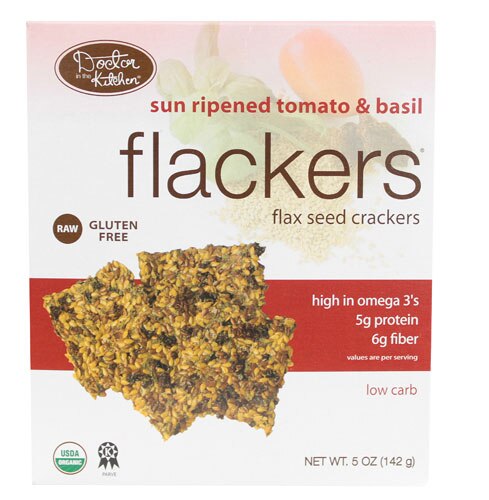 Doctor In The Kitchen Flackers Organic Flax Seed Crackers Tomato & Basil 5 Oz